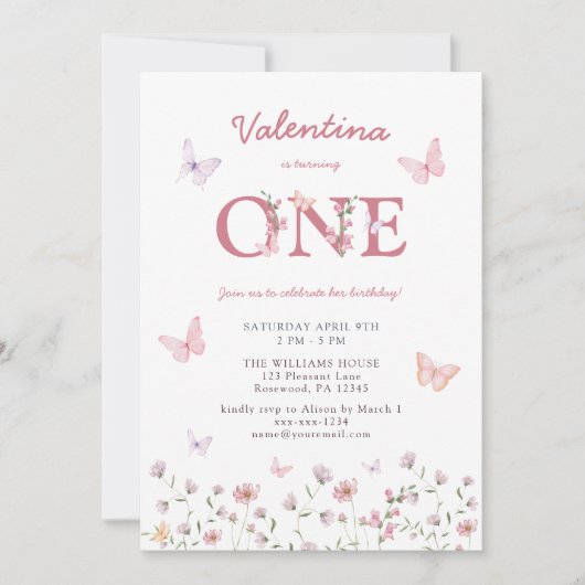 Butterfly First Geburtstag Einladung (Vorderseite)