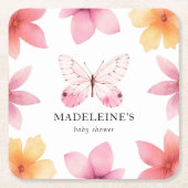 Butterfly Floral Baby Dusche Personalisiert Rechteckiger Pappuntersetzer (Vorderseite)