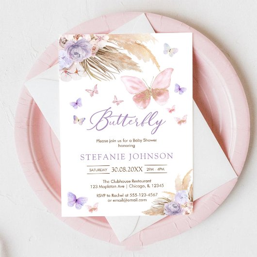 Butterfly Floral Baby Shower Invitation Einladung