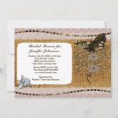 Butterfly Floral Beads Lace & Burlap Brautparty Einladung (Vorderseite)