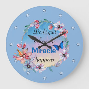 Butterfly floral blue nature inspirational quote große wanduhr