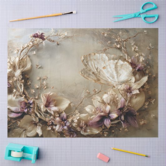 Butterfly & Floral, Botanical Oval Arrangement Seidenpapier (Basteln)