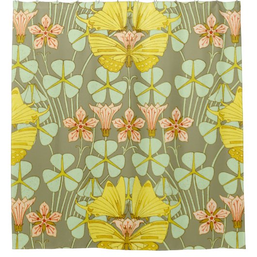 Butterfly Floral botanisch farbig Duschvorhang (Vorderseite)