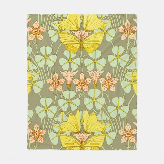 Butterfly Floral botanisch farbig Fleecedecke (Vorderseite)