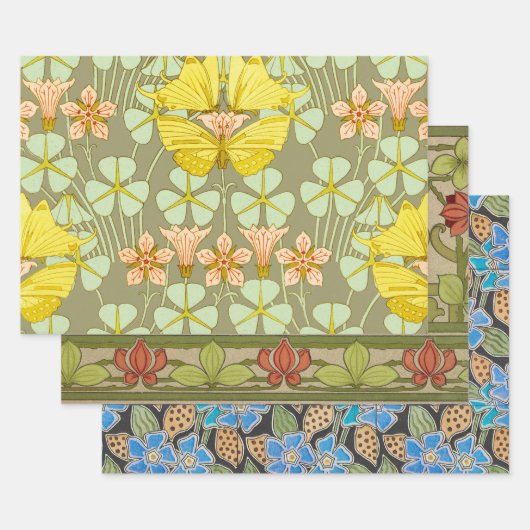 Butterfly Floral botanisch farbig Geschenkpapier Set (Set)