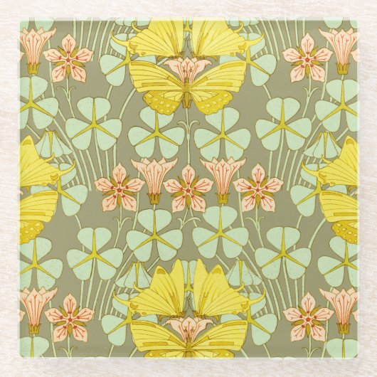 Butterfly Floral botanisch farbig Glasuntersetzer (Vorderseite)