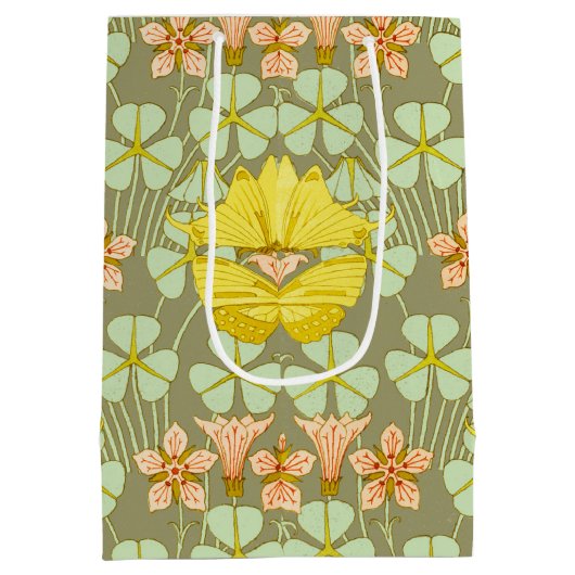 Butterfly Floral botanisch farbig Mittlere Geschenktüte (Rückseite)