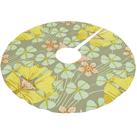 Butterfly Floral botanisch farbig Polyester Weihnachtsbaumdecke (Schrägansicht)