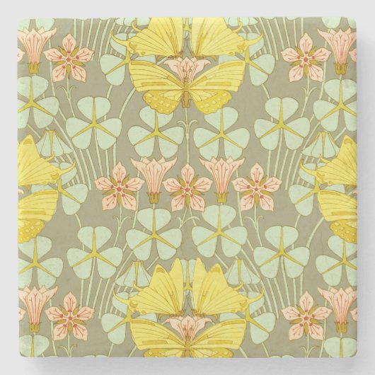 Butterfly Floral botanisch farbig Steinuntersetzer (Vorderseite)