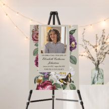 Butterfly Floral Celebration Of Life Photo Sign