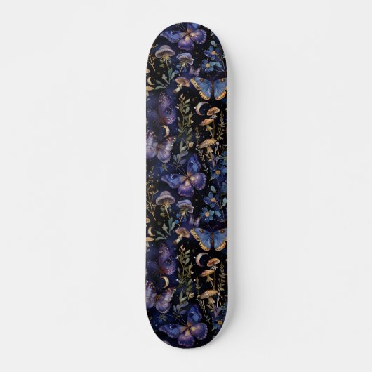 Butterfly Floral Celestial Mystical Dark Pattern Skateboard (Vorne)