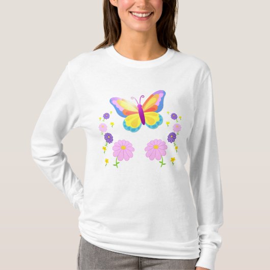 Butterfly Floral Design Long Sleeve T-Shirt (Vorderseite)