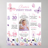 Butterfly Floral Erstes Jahr Foto Meilenstein Post Poster (Vorne)