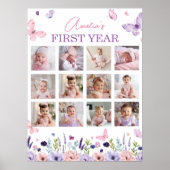 Butterfly Floral Erstes Jahr Foto Meilenstein Post Poster (Vorne)