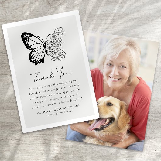 Butterfly Floral Foto Beileid Beerdigung Dankeskarte