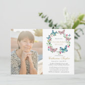 Butterfly Floral Foto Feier des Lebens Beerdigung Einladung (Stehend Vorderseite)