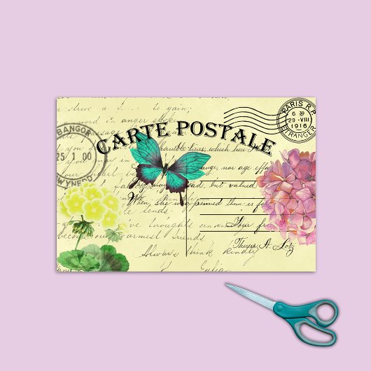 Butterfly Floral Französisch Postkarte Decoupage Seidenpapier