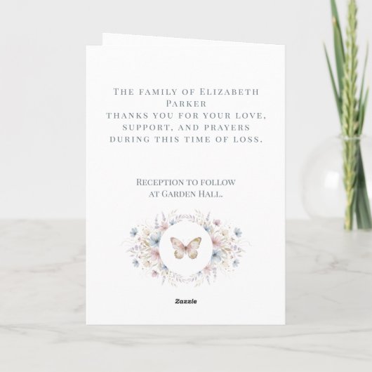Butterfly Floral Funeral Program Template Karte (Rückseite)