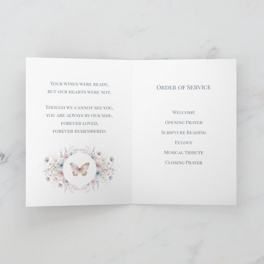 Butterfly Floral Funeral Program Template Karte (Innenseite)