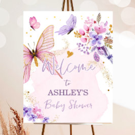 Butterfly Floral Garden Girl Babydusche Willkommen Poster