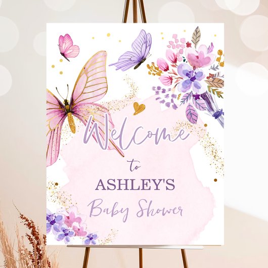Butterfly Floral Garden Girl Babydusche Willkommen Poster