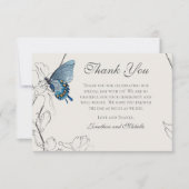 Butterfly Floral Geometric Dusty Beige Wedding Dankeskarte (Vorderseite)
