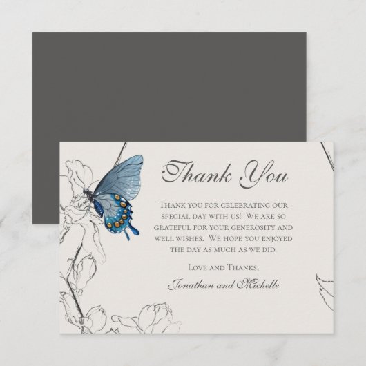 Butterfly Floral Geometric Dusty Beige Wedding Dankeskarte (Vorne/Hinten)
