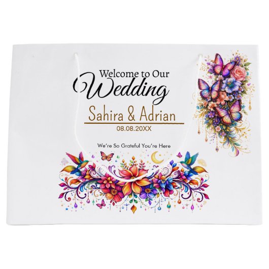 Butterfly Floral Gift Bag -Customization Available Große Geschenktüte (Vorderseite)