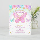Butterfly Floral Girl Birthday Invitation Einladung (Stehend Vorderseite)