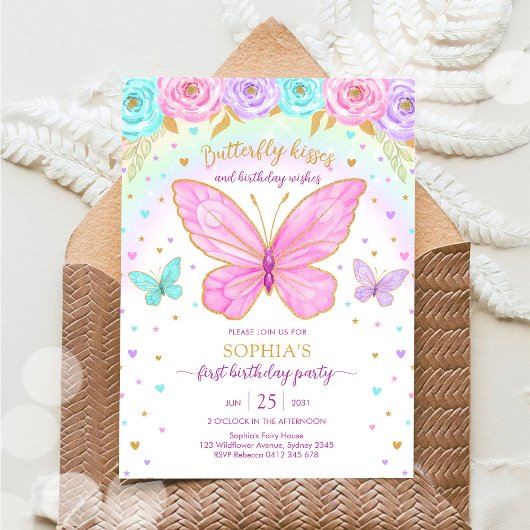Butterfly Floral Girl Birthday Invitation Einladung