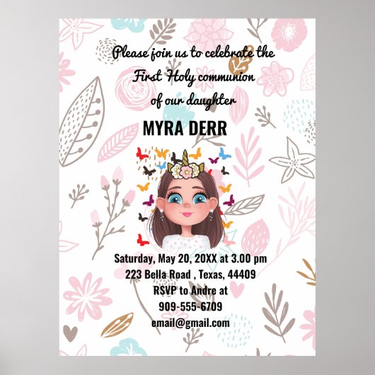 Butterfly Floral Girl First Heilige Kommune einlad Poster (Vorne)