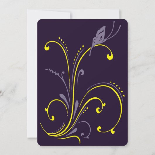 Butterfly & Floral Lila und Gelb Hochzeit Einladung (Rückseite)