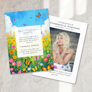 Butterfly Floral Memorial Foto Beileid Beerdigung Dankeskarte