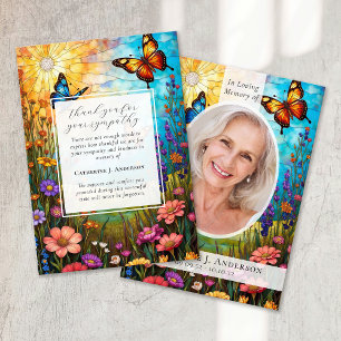Butterfly Floral Memorial Foto Beileid Beerdigung Dankeskarte