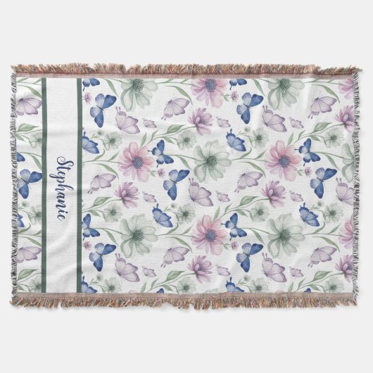 Butterfly Floral Pattern Throw Blanket Decke (Vorderseite)