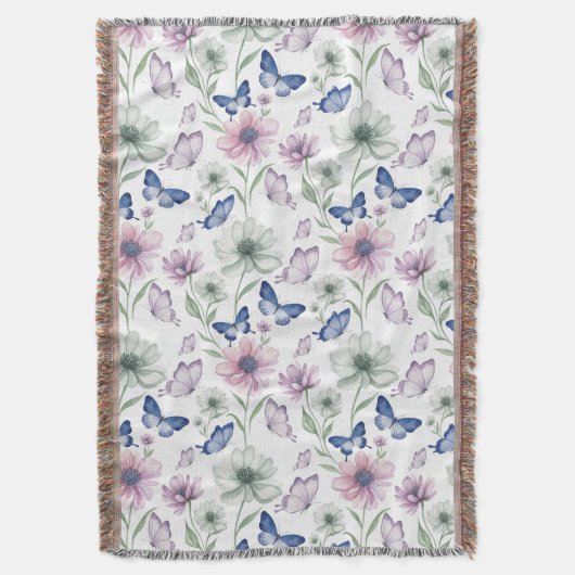 Butterfly Floral Pattern Throw Blanket Decke (Vorderseite Vertikal)
