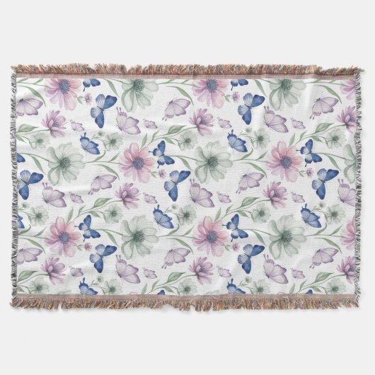 Butterfly Floral Pattern Throw Blanket Decke (Vorderseite)