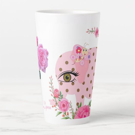 Butterfly Floral Pink Elephant Latte Tasse (Vorderseite)