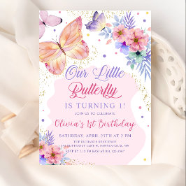 Butterfly Floral Pink Girls Geburtstag Einladung
