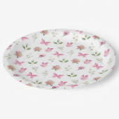 Butterfly Floral Pink White Baby Dusche Pappteller (Schrägansicht)