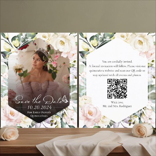 Butterfly Floral Quinceanera Foto Save the Date