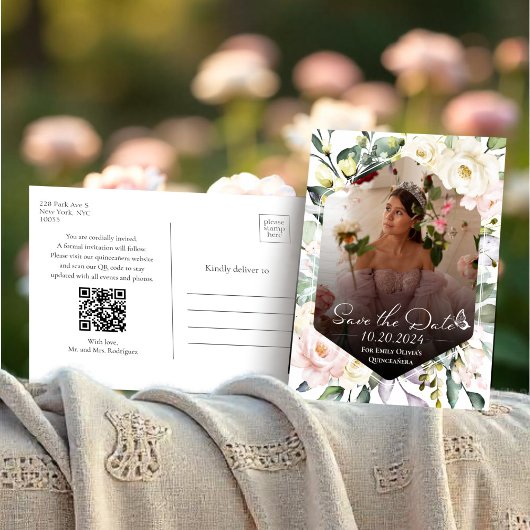 Butterfly Floral Quinceanera Foto Save the Date Postkarte