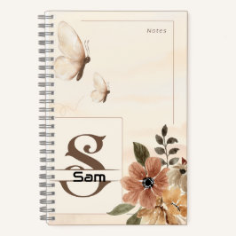 Butterfly & Floral Spiral Notebook mit Initial S Notizblock