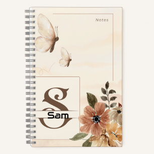 Butterfly & Floral Spiral Notebook mit Initial S Notizblock