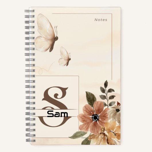 Butterfly & Floral Spiral Notebook mit Initial S Notizblock (Vorderseite)