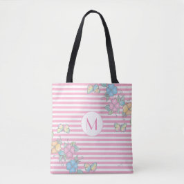 Butterfly Floral Streifen Monogramm Rosa Tasche