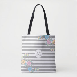 Butterfly Floral Striped Monogramm Grau Tasche