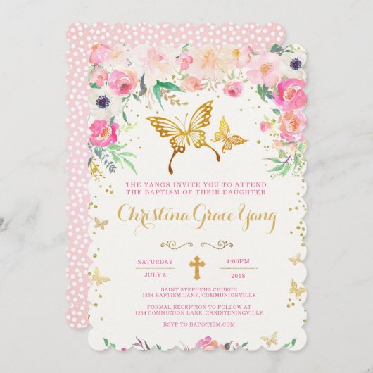 Butterfly Floral Taufen Einladung (Vorne/Hinten)