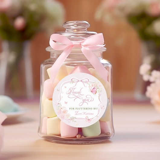 Butterfly Floral Thank You Fluttering By  Runder Aufkleber