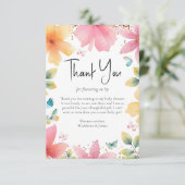 Butterfly Floral Watercolor Babydusche Dankeskarte (Stehend Vorderseite)